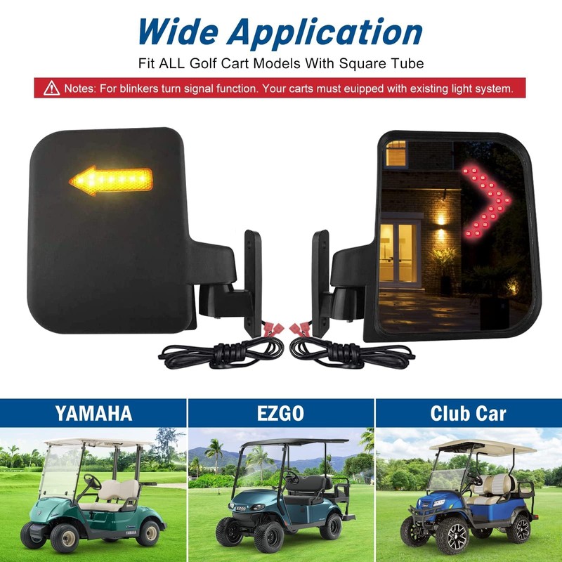 Golf Cart Side Mirrors with Turn Signal Light Golf Cart