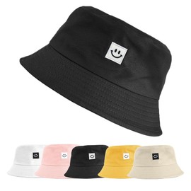 Bucket Hat, Sombrero del Pescador Algodón para Mujer y Hombre, Bucket Hat Plegable De La Sonrisa del,Sombrero de Sol,para Senderismo Camping y Playa (MX/US, Alfa, Talla única, Negro)