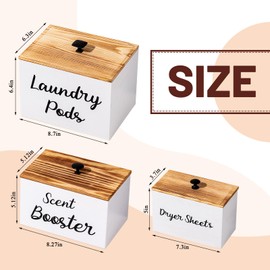 Dandat 3 Pcs Dryer Sheet Holder Laundry Pod Holder Scent Booster Container Set with Scoop Rustic Wood Dryer Sheet Container Laundry Pods Container Laundry Beads Dispenser for Storage (White)
