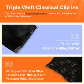 Full Shine Hair Extensions for Women Clip ins Color 1B Off Black Snap Clip in Extensions Remy Human Hair 7 Pieces 14 Inch