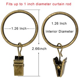 AMZSEVEN 100 Pack Curtain Rings with Clips, Drapery Clips with Rings, Drapes Rings 1.26 in Interior Diameter, Fits up to 1 in Curtain Rod, Bronze