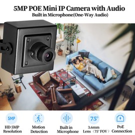 REVODATA 5MP POE Mini IP Camera, Built in Microphone, UltraHD Indoor Small Security Camera with Audio, 3.6mm Lens(75° FOV), H.265/H.264, Smart Phone/PC App (I706-P-A)