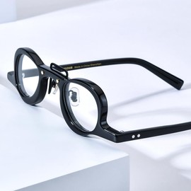 HEPIDEM Acetate Glasses Frame Men,Round Optical Eyeglasses Women Vintage Retro Eyewear 9153 (N9175 Black)