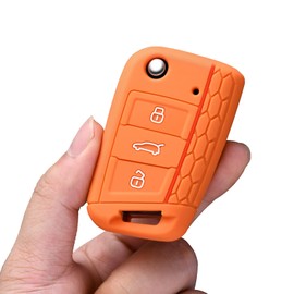 OATSBASF OATSBASF Car Key Case For VW, Key Case Compatible with VW Golf 7 MK7Silicone Key Case, Key Box Cover for VW Polo, Skoda, Tiguan, 3 Buttons (G-Orange)