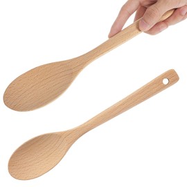 Gjinxi 2PCS Wooden Spoons, Wooden Cooking Spoons, Kitchen Utensil Apartment Essentials Large Spoon for Cooking Serving Mixing(Light Brown)