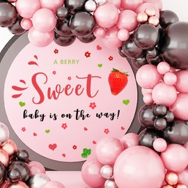 A Berry Sweet Baby is on The Way Birthday Wall Stickers，Strawberry Sweet One Birthday Party Sign，Strawberry Arch Decal, Strawberry Theme Wall Decal for Gender Reveal Supplies Decorations.