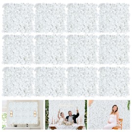 Flower Wall Panels White Backdrop: Artificial Flower Wall Backdrop 3.75ft by 5ft Hydrangea Floral Wall for Wedding Party Christmas Decoration (12 Pcs 15 x 15 Inch)