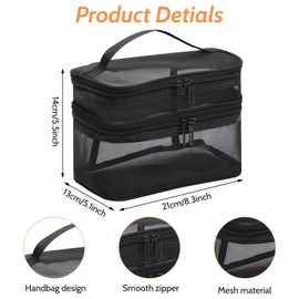 Iridsmole Travel Pouches for Toiletries, Mesh Clear Makeup Bag for Traveling, Travel Cosmetic Wash Toiletry Bag for Women, Double-Layer Transparent Toiletry Organizer with Zippers Quick-Drying