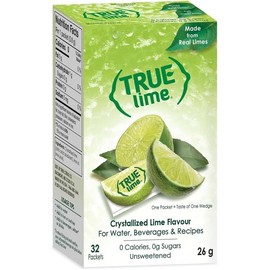 TRUE LIME Water Enhancer (128 Packets | 32 Packets each box x 4) | Zero Calorie Unsweetened Water Flavouring | For Water, Bottled Water & Recipes | Water Flavor Packets Made with Real Citrus - 4 Pack