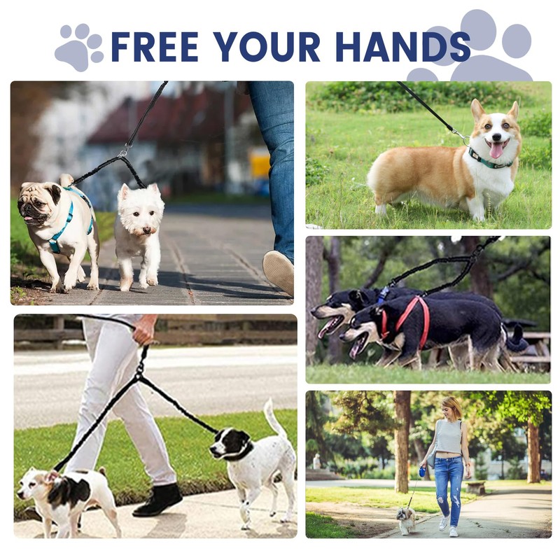 Dual Retractable Dog Leash for 2 Large Dogs (Up to
