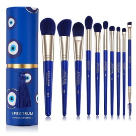 Spectrum 10 Piece Evil Eye Makeup Brush Set | Professional Brushes for Foundation, Cheeks, Concealer, Powder, Eyes, Lips & Brows | Vegan & Cruelty-Free