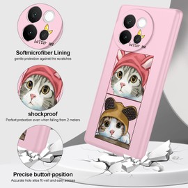 WLNYQF for Vivo V40 Lite 5G Case - Liquid Silicone Cat in The Hat Pattern TPU Smooth Gel Protective Case with Camera Protection, Shockproof Shell, and Microfiber Lining, Pink