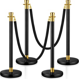 Wesiti 4 Pcs Stainless Steel Stanchions Post with 2 Pcs 5 ft Black Velvet Rope, Red Carpet Ropes and Poles Black Crowd Control Barrier Ball Top Stanchions Sand Injection Hollow Base and Velvet Ropes