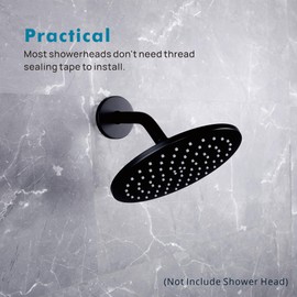 JPHOMES 6 Inches Shower Arm with Flange and Thread Sealing Tape, Wall Mount Shower Head Extension Arm Replacement for Fixed and Handheld Shower Sprayer, Matte Black