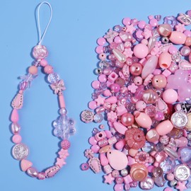 Chuyau230pcs Pink Aesthetic Acrylic Assorted Beads Cute Beads for Bracelets Acrylic Charms Kawaii Beads for Phone Strap Beads Bulk for Keychain Making Necklaces DIY Crafts