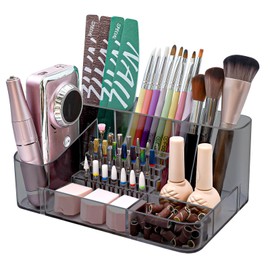 ANRUI Nail Drill Holder, 28 Holes Nail Drill Machine & Bits Storage Box, Acrylic Nail Drill Bits Holder, Professional Nail Drill Organnizer Box for Manicure tools - Gray