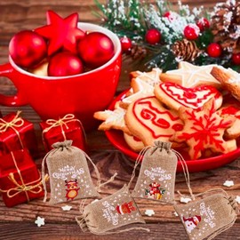 Christmas Small Burlap Bags with Drawstring,24 Pcs Burlap Gift Bags Christmas Treat Goody Bags Reusable for Xmas Holiday New Year Party Favors Supplies