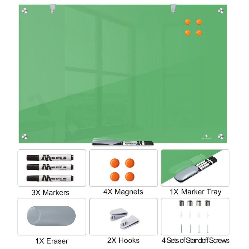 TSJ OFFICE Glass Dry-Erase Board - 36 x 24 Inches
