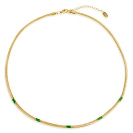 Frigotine Gold Simulate Emerald Choker Necklace for Woman, Dainty Baguette Green CZ Rhinstone Charm Snake Chain Necklaces Wedding Prom Fashion Jewelry Birthday Gift