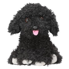 Depesche TOPModel 13515 Cuddly Toy Dog in Black, Approx. 16 cm Large Plush Toy with Curly Fur and Pink Tongue