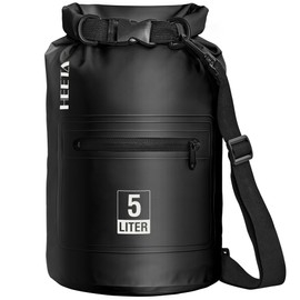 HEETA Waterproof Dry Bag with Front Zippered Pocket for Women Men, 5L/10L/20L/30L/40L Roll Top Lightweight Dry Storage Bag Backpack for Travel, Kayaking, Boating, Rafting, Camping, Beach (Black, 20L)