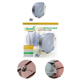 15m Retractable Washing Line Heavy Duty Indoor and Outdoor Laundry Dryer Weather Resistant Strong Automatic Rewind Reel Clothes Line - Grey