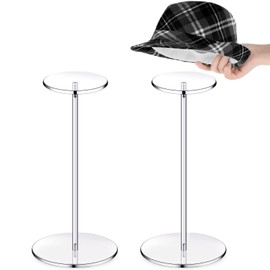 2 Set Clear Acrylic Hat Stand and Wig Display Rack, Premium Clear Round Riser Stands Clear Hat Stands for Display, Round Bottom Display Hat Rack Stand for Display Jewelry Watch Helmets(11.8 Inch)