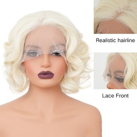 Salaibs Blonde Short Curly Lace Front Wig for Women Platinum Synthetic Hair Natural Hairline Wigs for Cosplay Daily Party Use