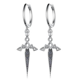 Sword Earrings 925 Sterling Silver Gothic Dagger Pendant Hoop Earrings Jewelry Gift for Women