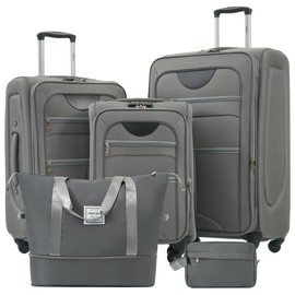 Merax Softside Luggage Set 3 Piece Suitcase with Duffel Bag Spinner Wheels Lightweight Expandable Travel Luggage 22" 26" 30",Grey