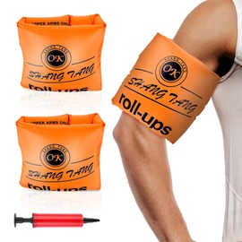 2 Pack Arm Floaties for Adults and Kids, Water Wings Inflatable Arm Swimming Floats Swim Rollup Arm Bands with Inflator Safety Arm Floaties for Swimming Pool Water Sports Party(Orange)