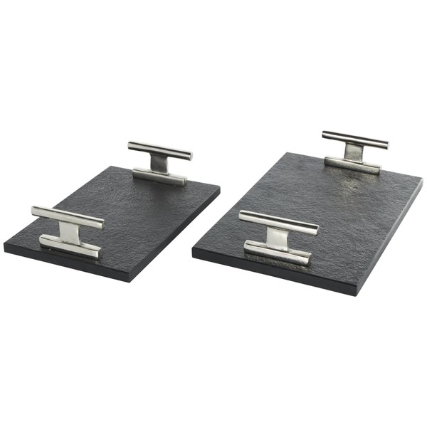 Deco 79 Marble Textured Tray with Silver Rod Handles, Set