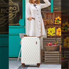 Somago Luggage Sets 3 Piece with a Cosmetic Case PC ABS Hardside Lightweight Suitcase with Spinner Wheels TSA Lock YKK Zipper Corner Protection Woven Pattern (13"/20"/24"/28", White)