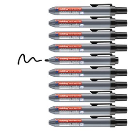 edding 12 Retract whiteboard Marker - Black - 10 whiteboard pens - Round Nib 1.5-3 mm - Capless Design - for one-Handed use on whiteboards, flipcharts, Magnetic Boards, pinboards, memo Boards