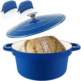 CUKOR 7QT Dutch Oven Pot With Lid, Enameled Cast Iron Dutch Ovens for Sourdough Bread Baking, Non-Stick Ceramic Dutch Oven Cooking Pot, Oven Safe, Blue (10 Pcs Bread Paper Liners)