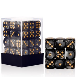 36 Pieces 12mm 6 Sided Dice Set,Pearl Pattern D6 Game Dice Set,6 Sided Standard Game Dice for Board Games Dice Games Classroom Teaching Dices Game, with Portable Gaming Box(Black)