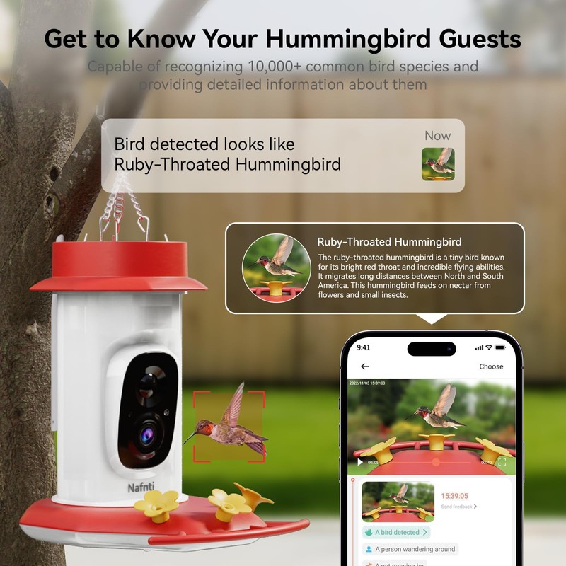 Hummingbird Feeder with Camera Solar Powered, 2K Live Stream Smart