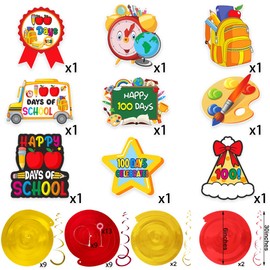 100th Day of School Hanging Swirls Decoration 100 Days of School Party Hanging Decors Indoor Outdoor Party Essential Cut-outs Supplies Party Cell or Door Decors Set of 12