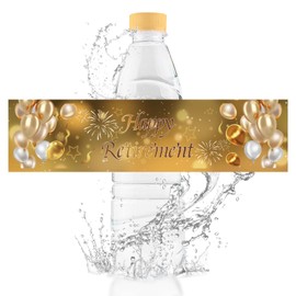 URROMA 50Pcs Happy Retirement Water Bottle Labels Golden Officially Retired Water Bottle Stickers Waterproof Drinks Wrappers for Party Decor