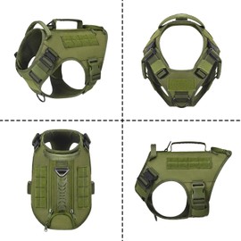 Tactical Dog Harness for Medium and Large Dogs No Pull Adjustable Dog Vest for Training Hunting Walking Military Dog Harness with Handle Service Dog Vest with Molle Panels Green,M,With pouches