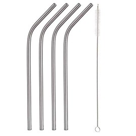 REQUISITE NEEDS 4 x Reusable Colourful Drinking Bent Metal Straw (Silver)