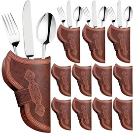 Newtay Cowboy Holster Silverware Holders Cardstock Brown Cutlery Sleeve Knife and Fork Tableware Holder Vintage Utensil Pouch Bags for Western Party(48 Pcs)