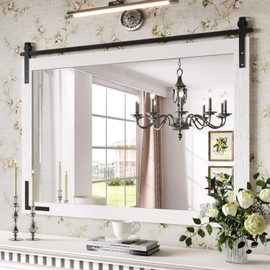 Mestikits Farmhouse Mirror 40x30 Inch, White Rustic Bathroom Mirror Vanity, Wood Framed Rectangular Wall Decor Mirrors for Entryway, Living Room, Bedroom