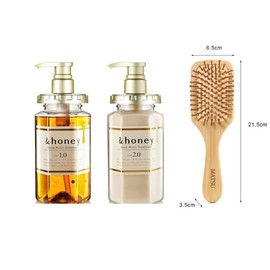 &honey Deep Moist Shampoo and Treatment Set with MATSU Bamboo Hair Comb Brush Organic Hair and Scalp Care for Straight, Curly, Frizzy, and Dry hair. 440ml Each