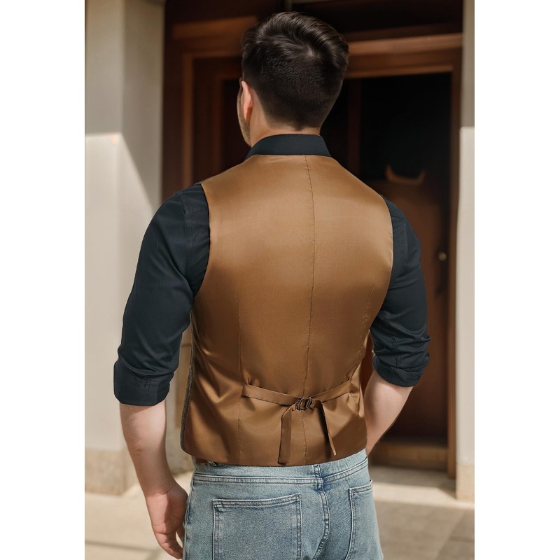 HISDERN Men's Formal Suit Vest Solid Waistcoat for Mens Herringbone