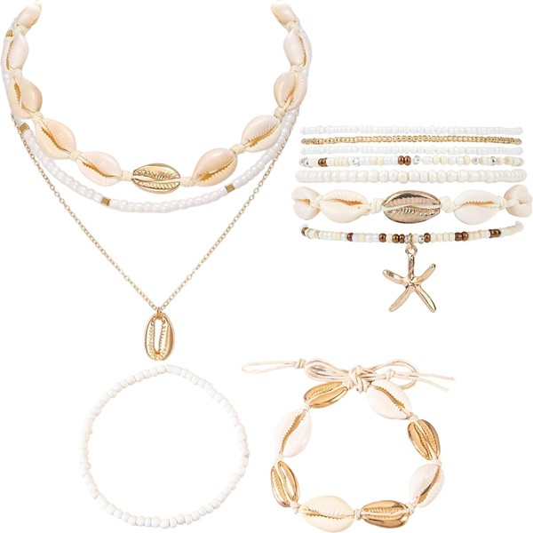 PEZPEOR Pack of 12 Shell Necklaces, Deman Shell Necklace, Bracelet