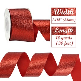 MEEDEE Red Glitter Ribbon Gift Wrapping Cut Edge Ribbon 1-1/2 inch x 10 Yards Sparkly Ribbon for Gifts Wrapping Cards Crafts Wreaths Hampers Christmas Decor Party Home Decoration