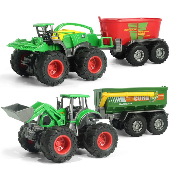 KARMOUNT Farm Tractor with Trailer, Friction Powered Tractor with Front