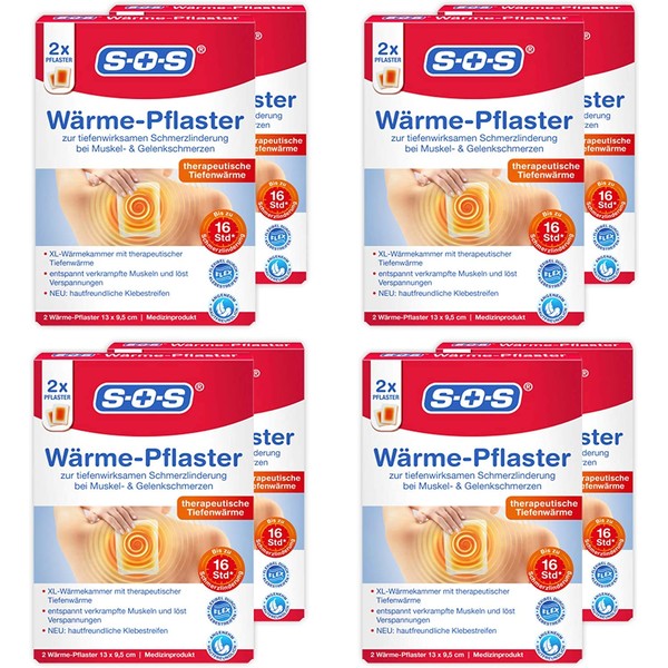 SOS 8 x 2 Heat Plasters for Muscle & Joint Pain Relieves Tension with Up to 8 Hours of Effective Heat