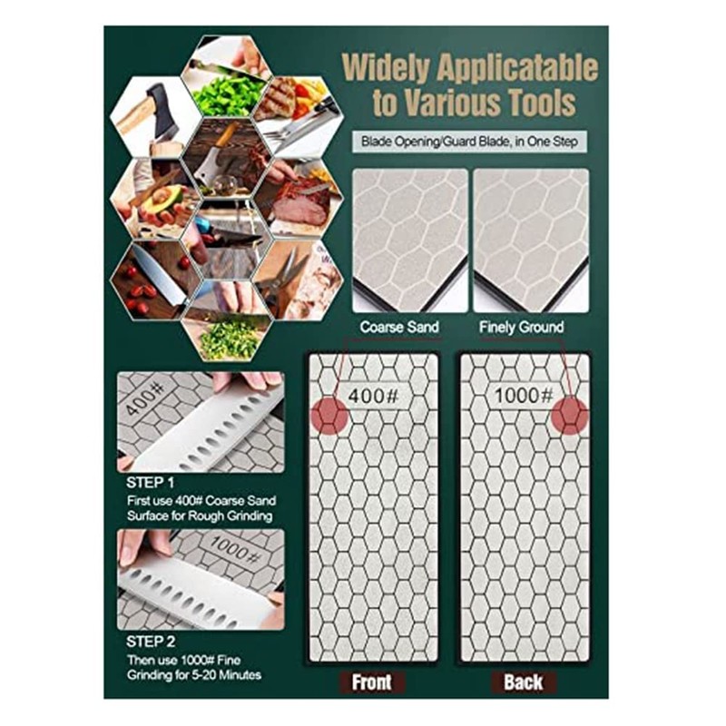 Gokoti Double-Sided Diamond Sharpening Stone,Whetstone Honeycomb Plate with Non-Slip Base(400/1000